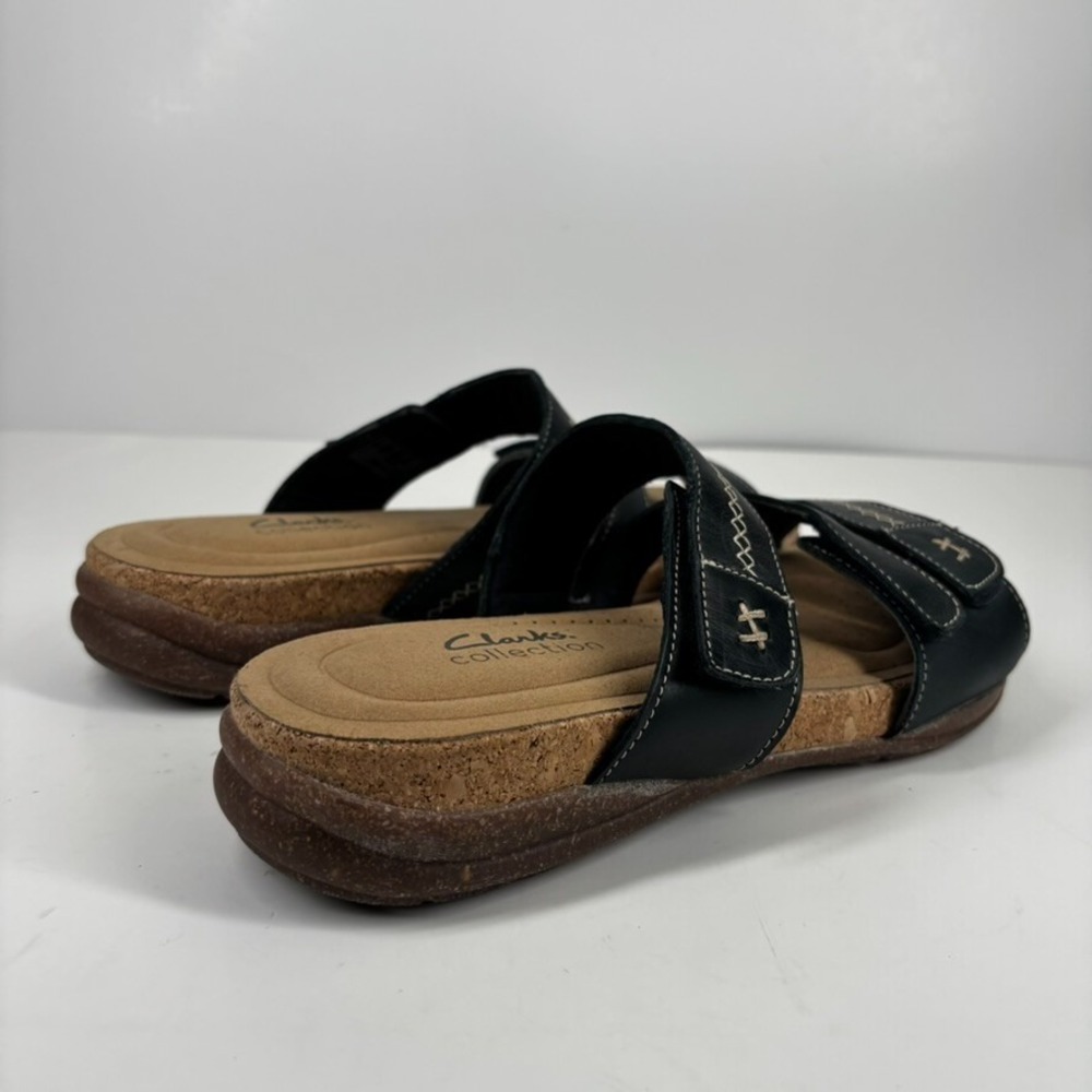 Clarks Roseville Bay Women's US 9M Black Leather Comfort Strappy Slide Sandals - Picture 12 of 16